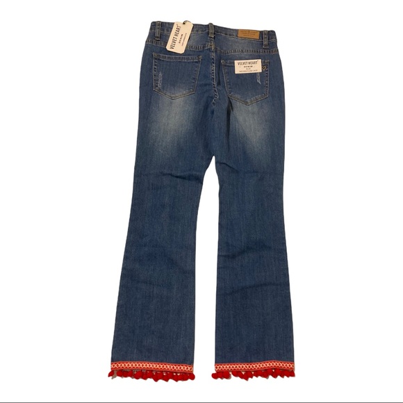 Velvet Heart mid-rise flare crop jeans size 25 distressed Pom Pom size 25 NWT - Picture 3 of 13